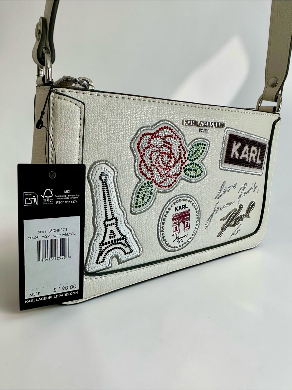NWT Karl Lagerfeld Paris Rhinestone Patch Shoulder Bag